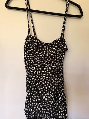 Garage Rutched black floral mini dress